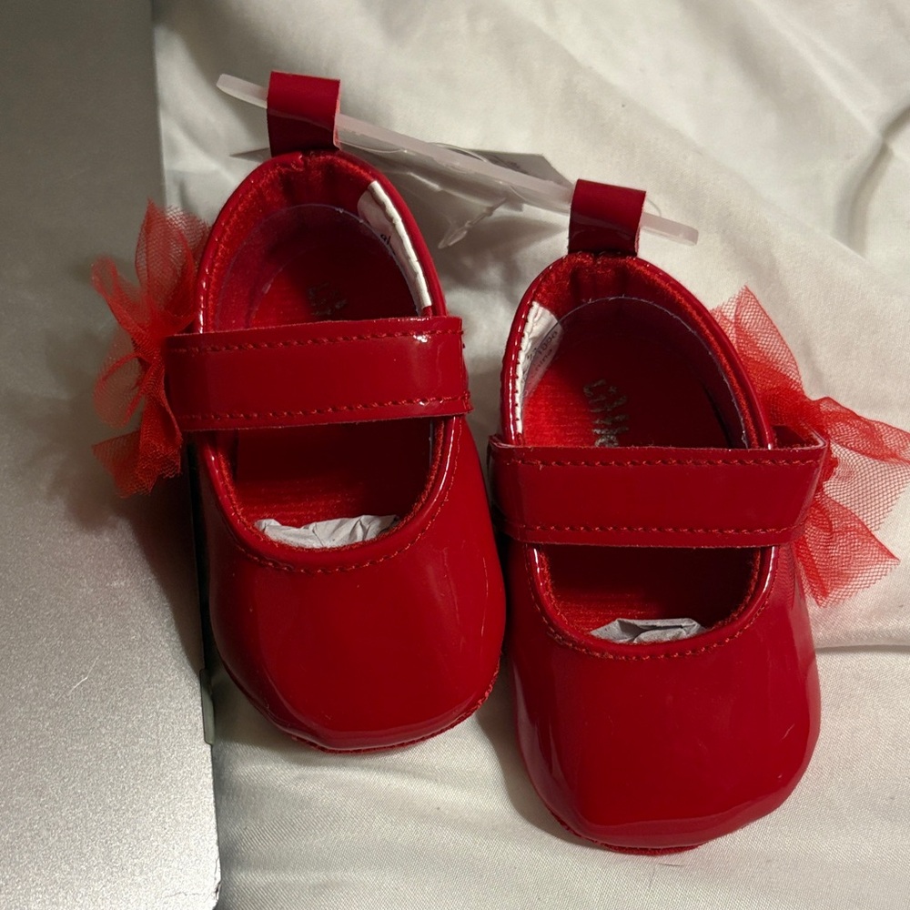 Little Me Red Baby Dress Shoes with Tulle Bow
